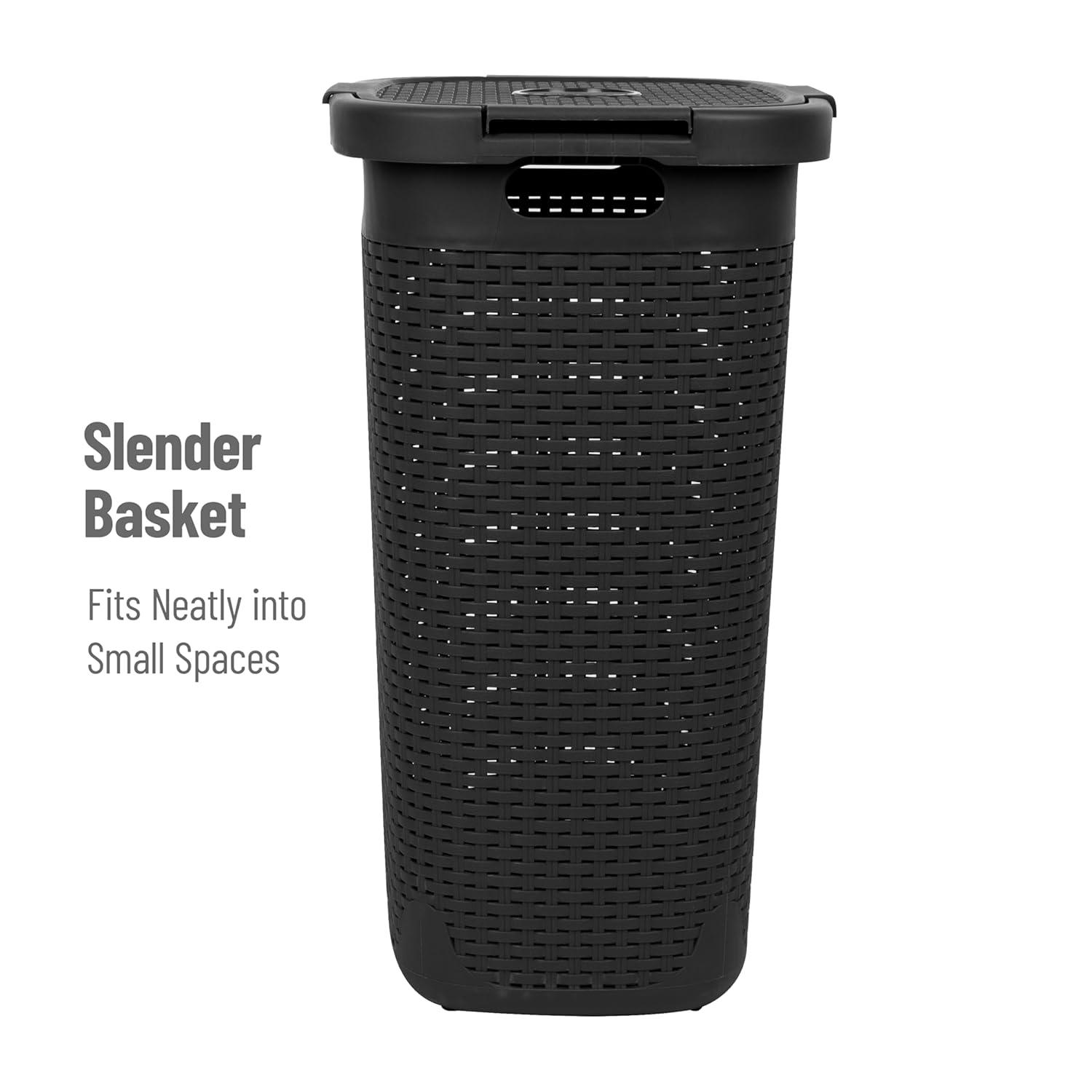 imageMind Reader Slim Laundry Hamper with Lid 60L Clothes Baskets Premium Wicker Design Plastic 3Pack IvoryBlack
