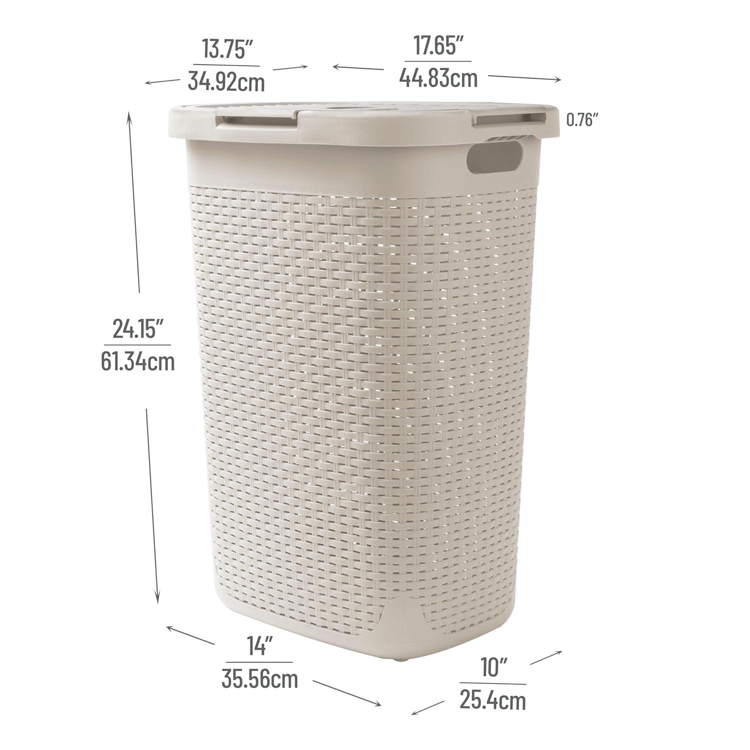 imageMind Reader Slim Laundry Hamper with Lid 60L Clothes Baskets Premium Wicker Design Plastic 3Pack IvoryIvory