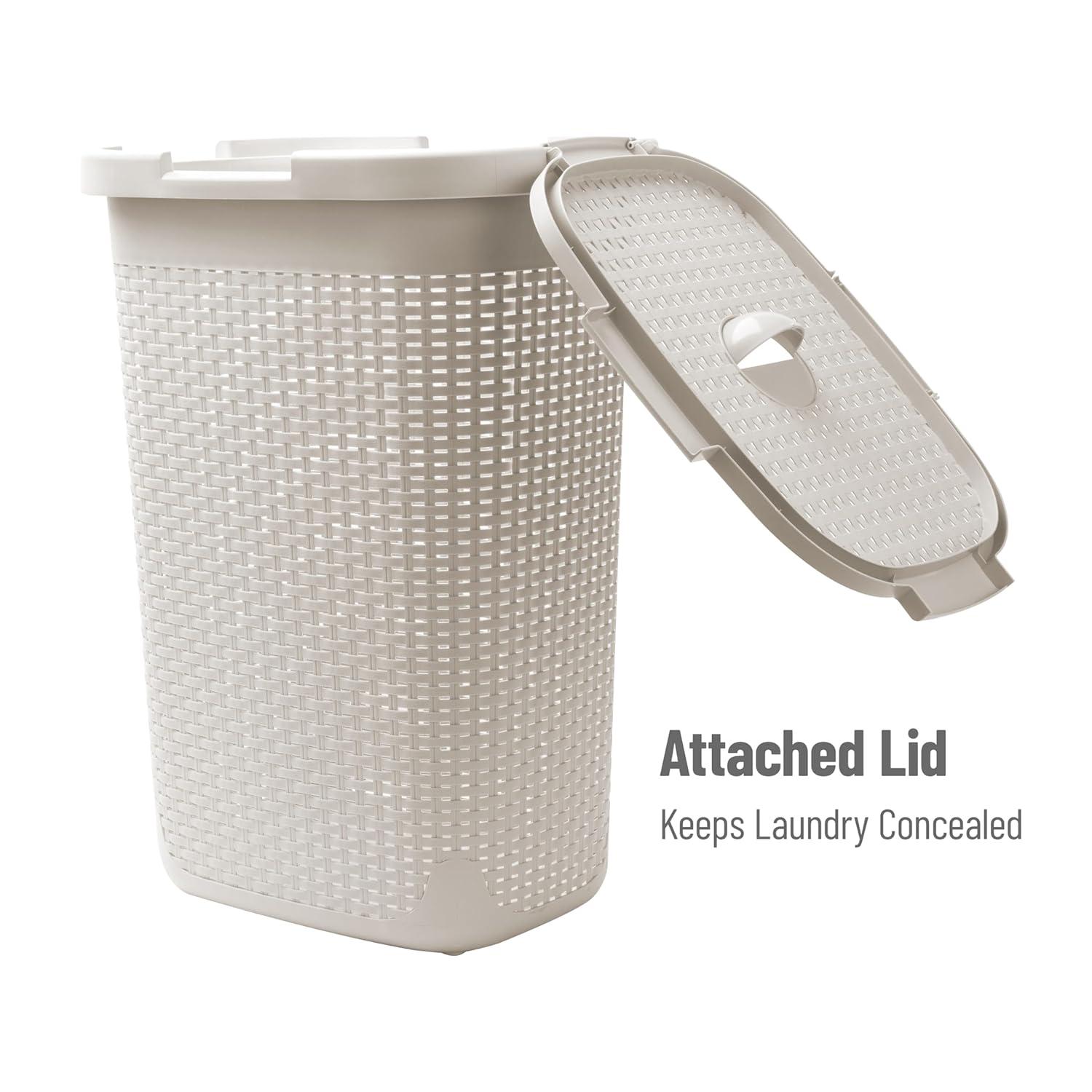 imageMind Reader Slim Laundry Hamper with Lid 60L Clothes Baskets Premium Wicker Design Plastic 3Pack IvoryIvory