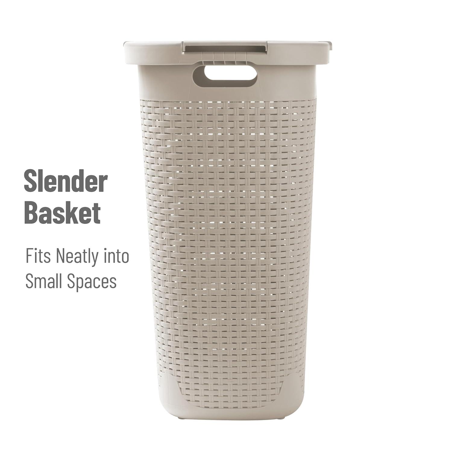 imageMind Reader Slim Laundry Hamper with Lid 60L Clothes Baskets Premium Wicker Design Plastic 3Pack IvoryIvory