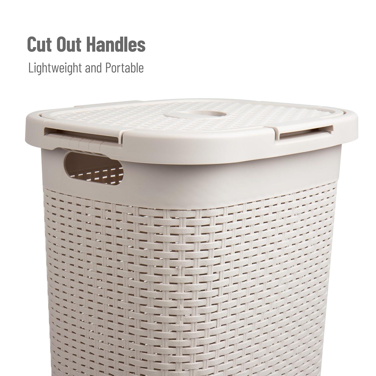 imageMind Reader Slim Laundry Hamper with Lid 60L Clothes Baskets Premium Wicker Design Plastic 3Pack IvoryIvory