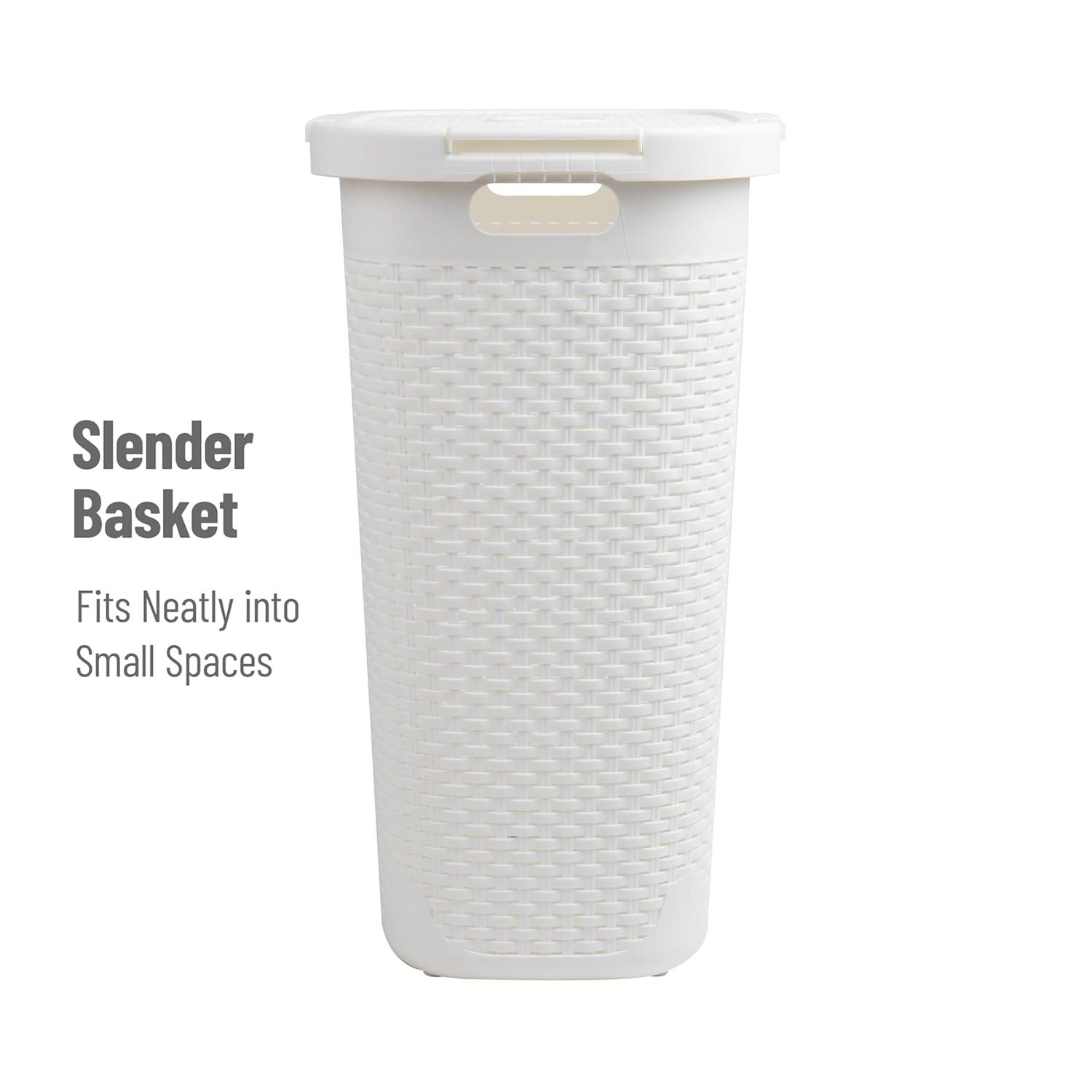 imageMind Reader Slim Laundry Hamper with Lid 60L Clothes Baskets Premium Wicker Design Plastic 3Pack IvoryWhite