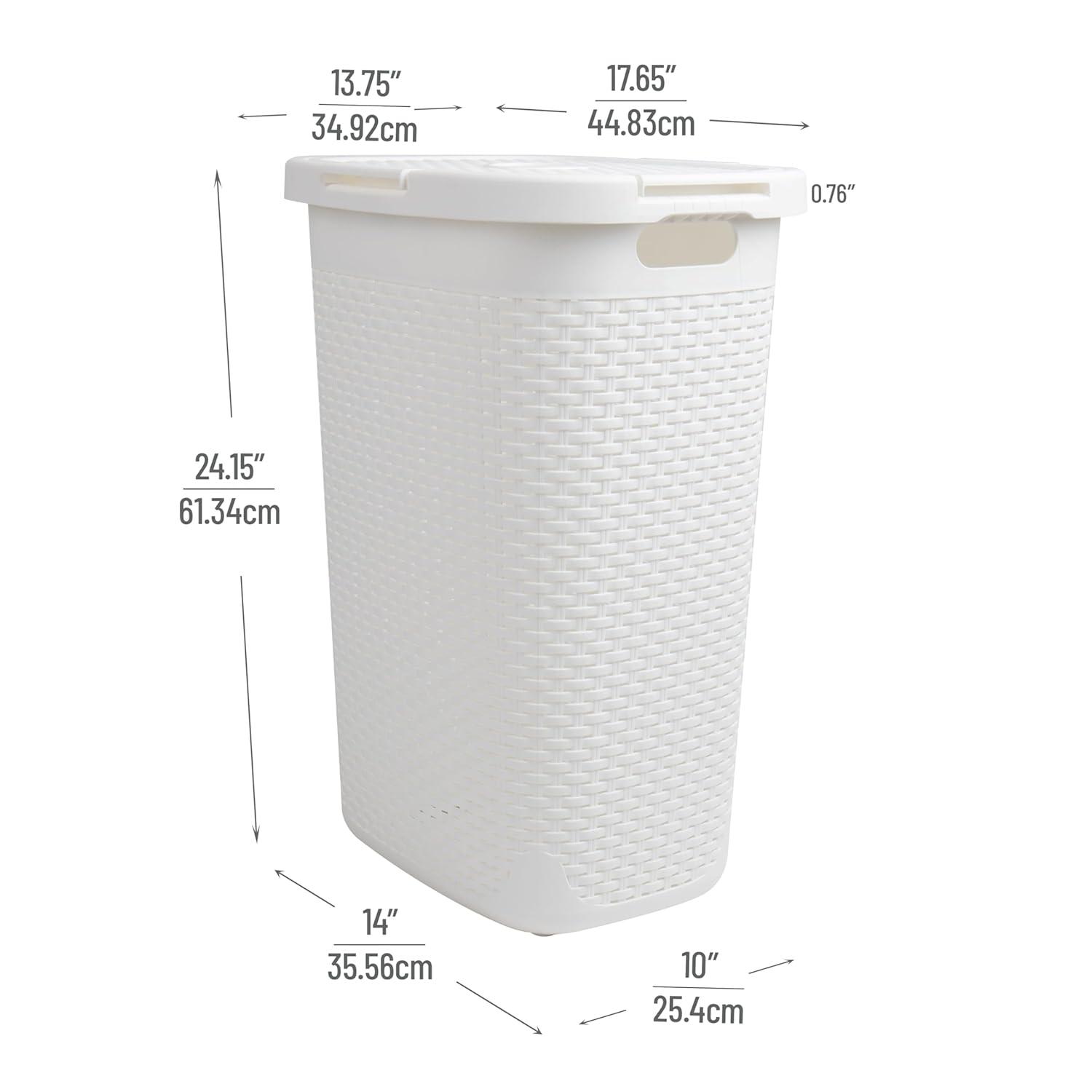 imageMind Reader Slim Laundry Hamper with Lid 60L Clothes Baskets Premium Wicker Design Plastic 3Pack IvoryWhite