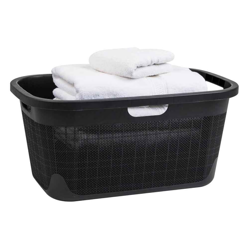 imageMind Reader 40L Laundry Basket Linen Design Clothes Hamper Plastic Storage Bin with Handles BlackBlack