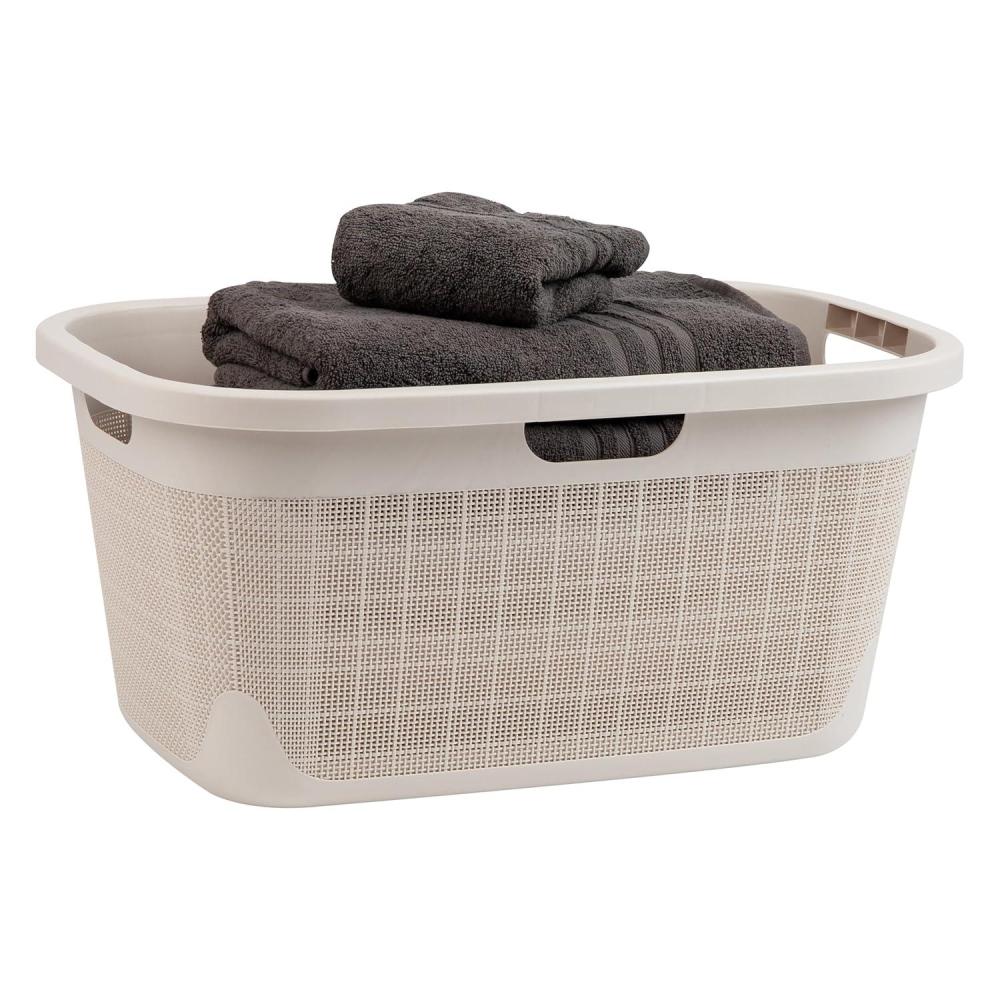 imageMind Reader 40L Laundry Basket Linen Design Clothes Hamper Plastic Storage Bin with Handles BlackIvory
