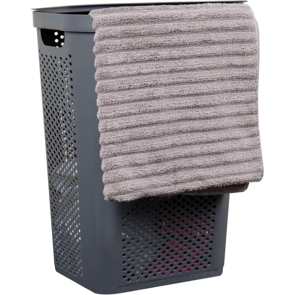 imageMind Reader 60L Slim Laundry Hamper Clothes Basket Lid Ventilated Plastic 1725L x 1375W x 235H GrayGray