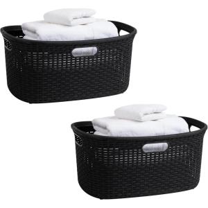 Mind Reader 40L Laundry Basket, Clothes Hamper, Premium Wicker Design, Plastic, Set of 2, Black(Black)