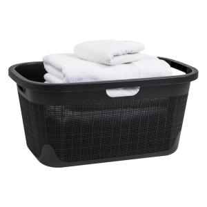Mind Reader 40L Laundry Basket, Linen Design Clothes Hamper, Plastic Storage Bin with Handles, Black(Black)