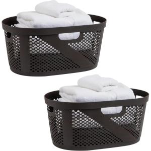 Mind Reader 40L Ventilated Laundry Baskets, Lightweight Clothes Hamper with Cutout Handles for Bathrooms and Closets, Plastic, Set of 2, Brown
