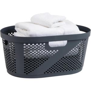 Mind Reader 40L Ventilated Laundry Baskets, Lightweight Clothes Hamper with Cutout Handles for Bathrooms and Closets, Plastic, Set of 2, White(Gray)