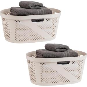 Mind Reader 40L Ventilated Laundry Baskets, Lightweight Clothes Hamper with Cutout Handles for Bathrooms and Closets, Plastic, Set of 2, White(Ivory)