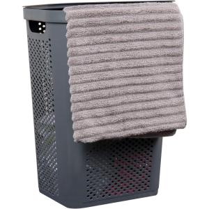 Mind Reader 60L Slim Laundry Hamper, Clothes Basket, Lid, Ventilated, Plastic, 17.25″L x 13.75″W x 23.5″H, Gray(Gray)