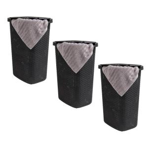 Mind Reader Slim Laundry Hamper with Lid, 60L Clothes Baskets, Premium Wicker Design, Plastic, 3-Pack, Ivory(Black)