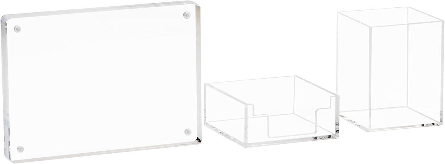 imageMind Reader 3Piece Desk Organizer Set Pen Holder Photo Frame and Sticky Note Tray Desktop Organization Office Acrylic ClearClear