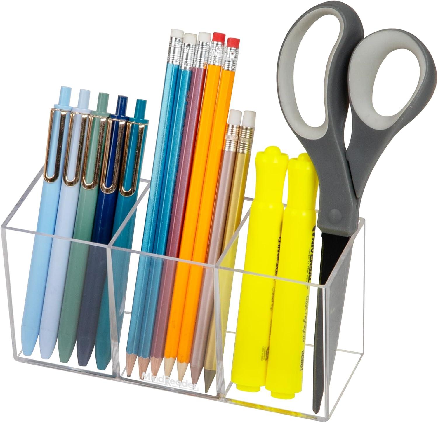 imageMind Reader 3Piece Desk Organizer Set Pen Holder Photo Frame and Sticky Note Tray Desktop Organization Office Acrylic ClearClear