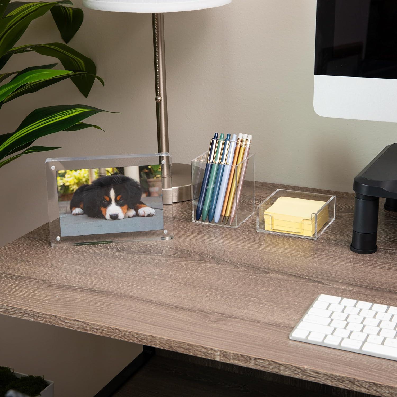 imageMind Reader 3Piece Desk Organizer Set Pen Holder Photo Frame and Sticky Note Tray Desktop Organization Office Acrylic ClearClear