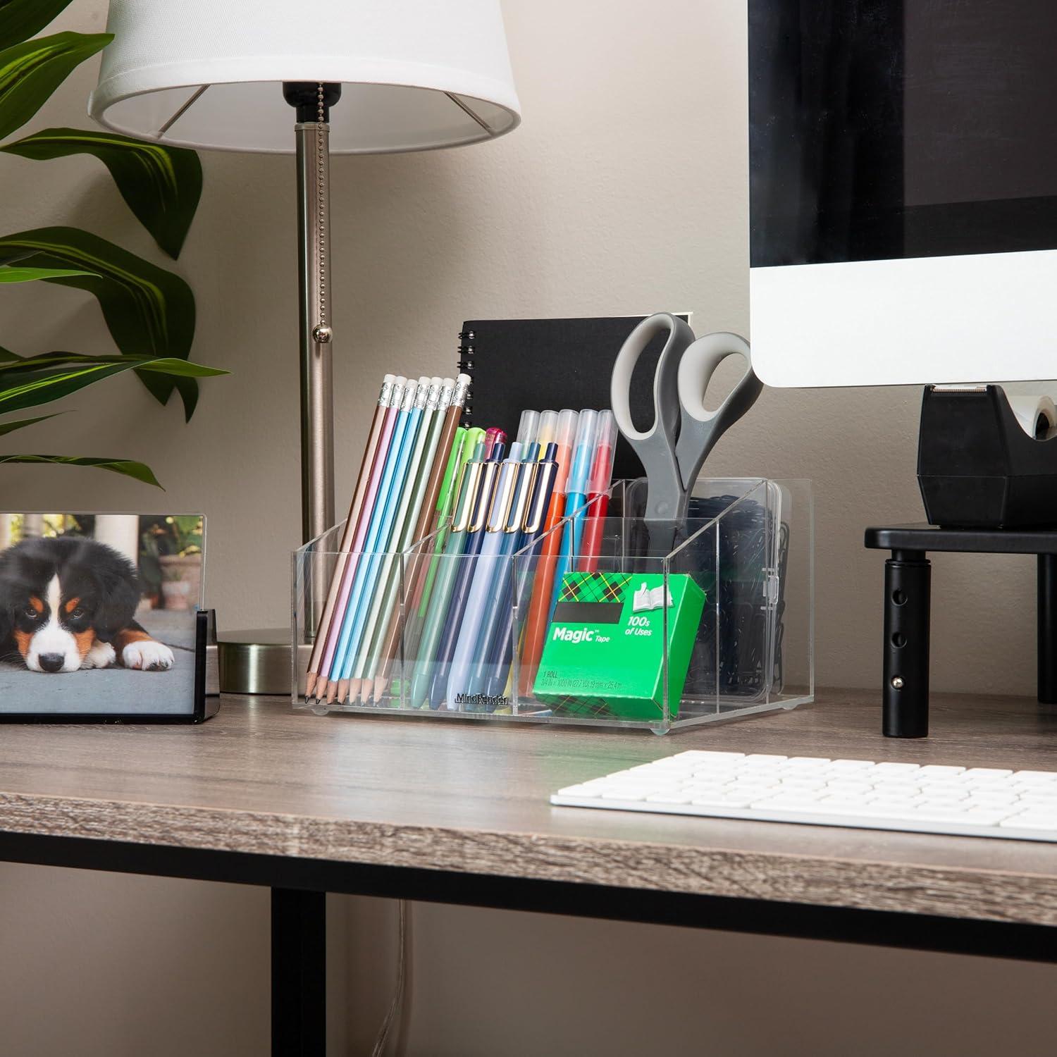 imageMind Reader 3Piece Desk Organizer Set Pen Holder Photo Frame and Sticky Note Tray Desktop Organization Office Acrylic ClearClear