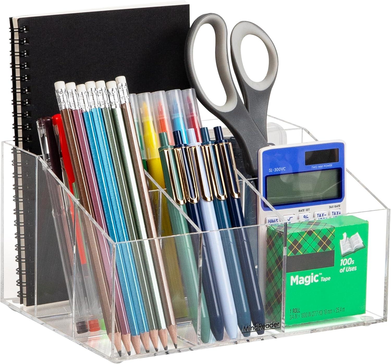 imageMind Reader 3Piece Desk Organizer Set Pen Holder Photo Frame and Sticky Note Tray Desktop Organization Office Acrylic ClearClear