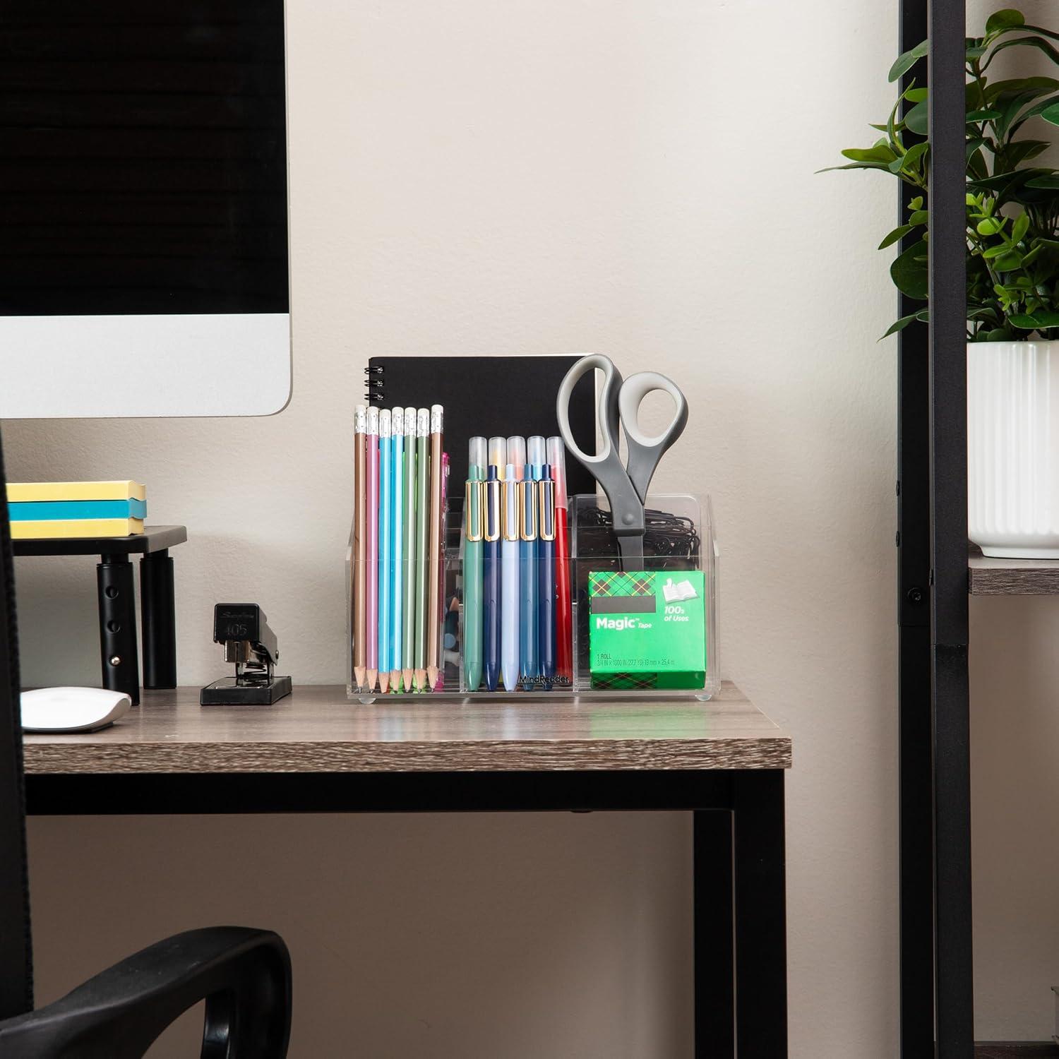 imageMind Reader 3Piece Desk Organizer Set Pen Holder Photo Frame and Sticky Note Tray Desktop Organization Office Acrylic ClearClear