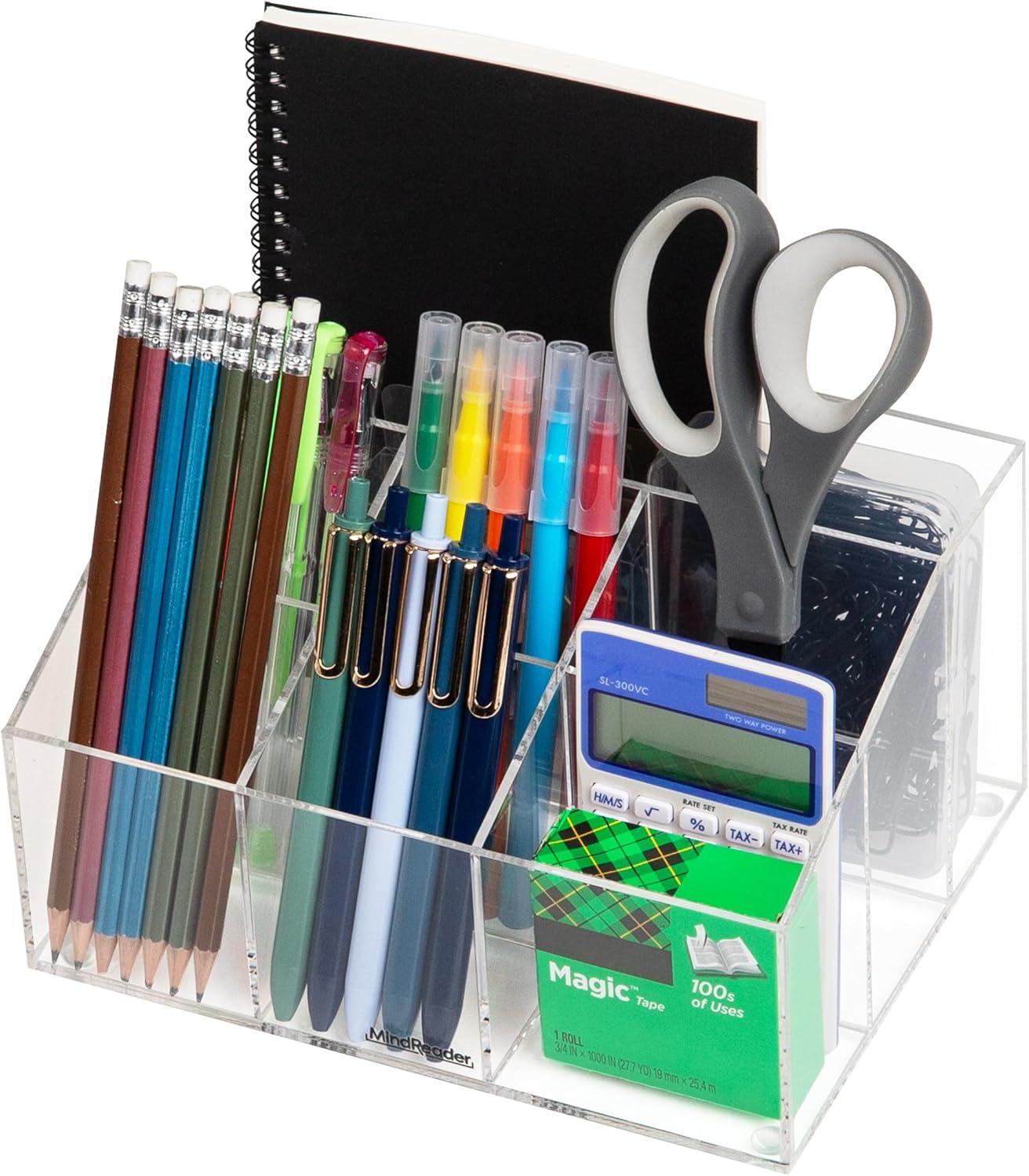 imageMind Reader 3Piece Desk Organizer Set Pen Holder Photo Frame and Sticky Note Tray Desktop Organization Office Acrylic ClearClear
