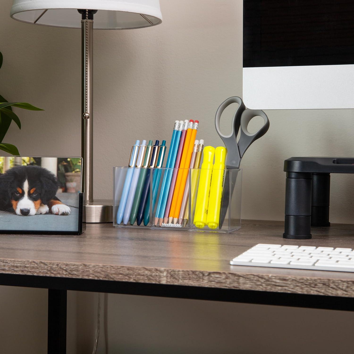 imageMind Reader 3Piece Desk Organizer Set Pen Holder Photo Frame and Sticky Note Tray Desktop Organization Office Acrylic ClearClear