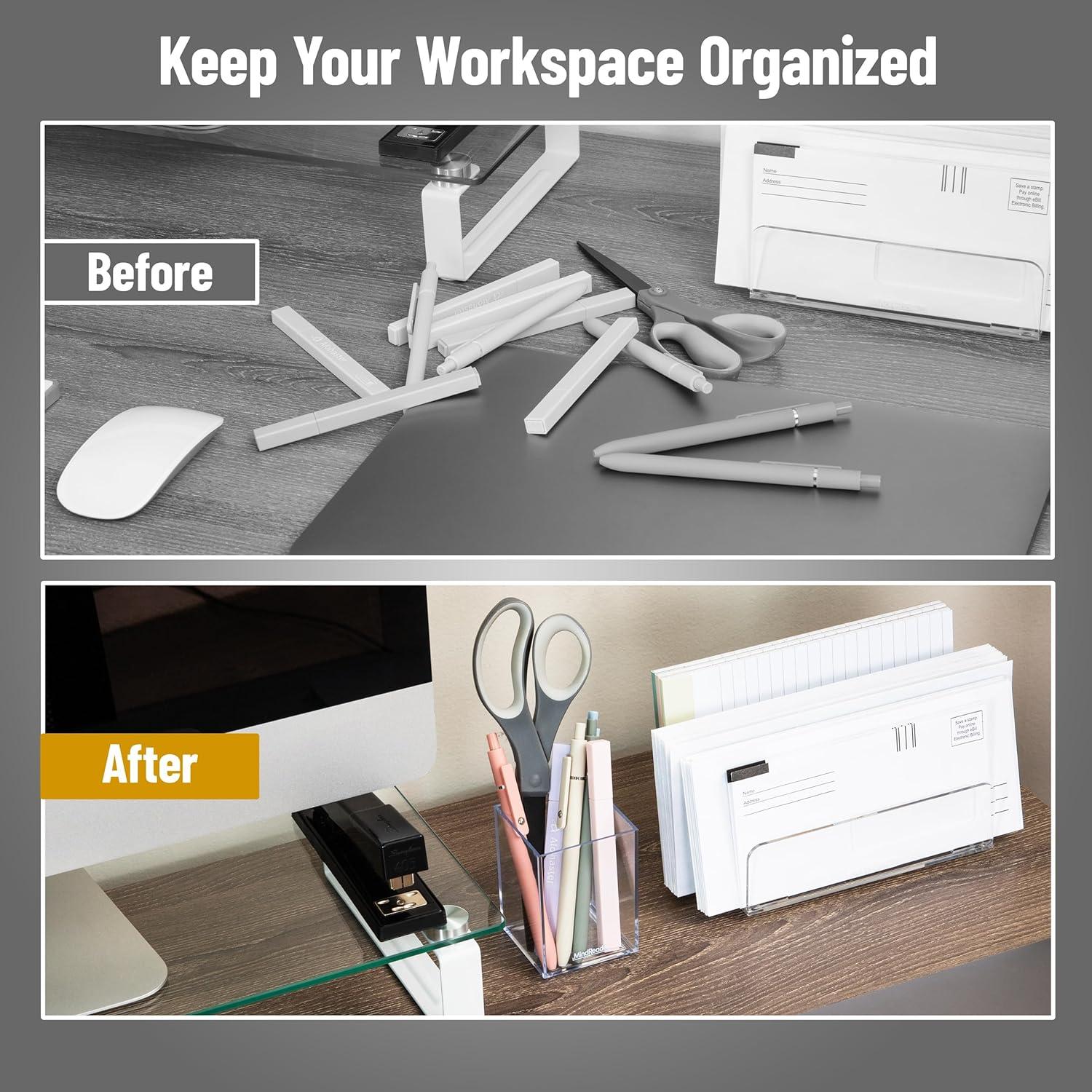 imageMind Reader 3Piece Desk Organizer Set Pen Holder Photo Frame and Sticky Note Tray Desktop Organization Office Acrylic ClearClear