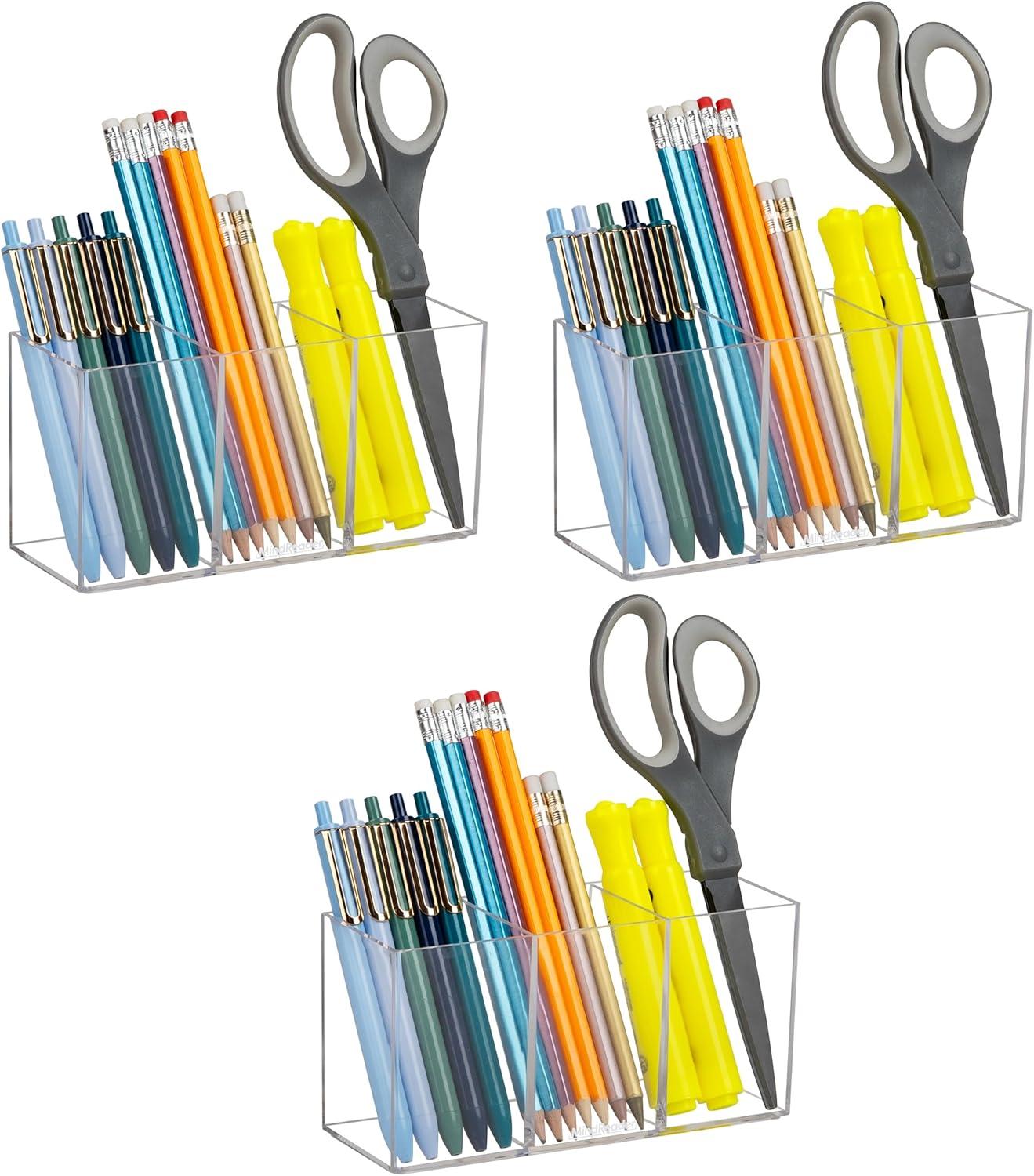 imageMind Reader 3Piece Desk Organizer Set Pen Holder Photo Frame and Sticky Note Tray Desktop Organization Office Acrylic ClearClear