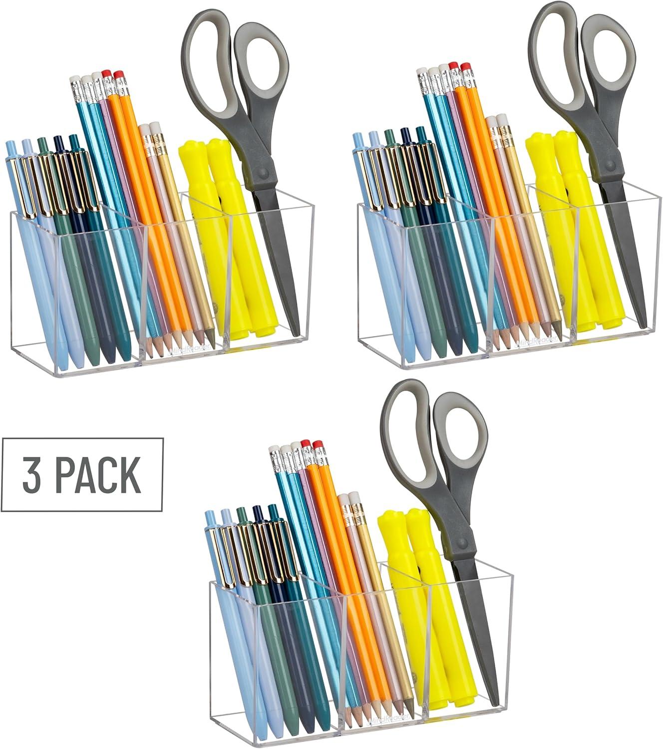 imageMind Reader 3Piece Desk Organizer Set Pen Holder Photo Frame and Sticky Note Tray Desktop Organization Office Acrylic ClearClear