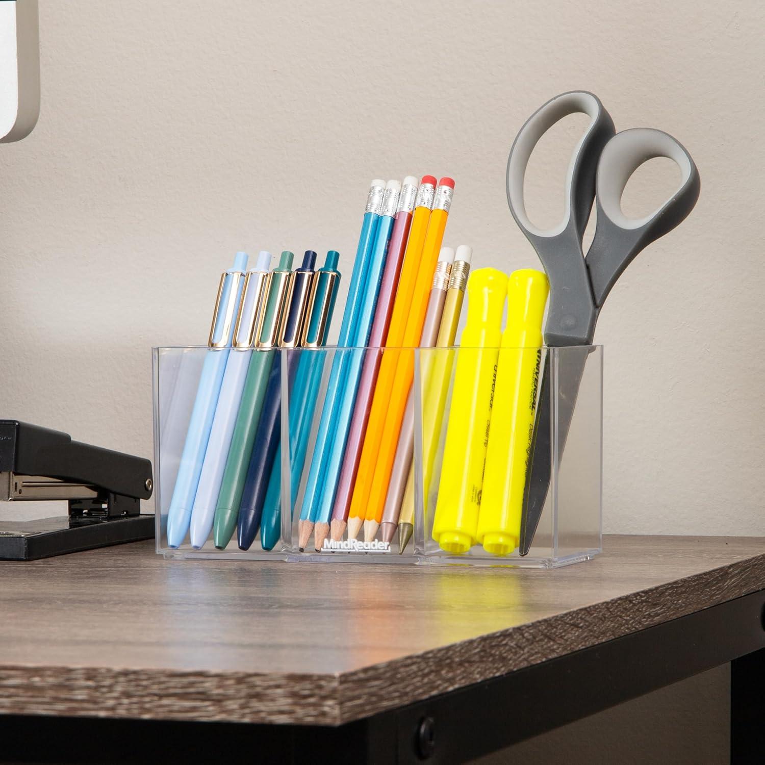 imageMind Reader 3Piece Desk Organizer Set Pen Holder Photo Frame and Sticky Note Tray Desktop Organization Office Acrylic ClearClear