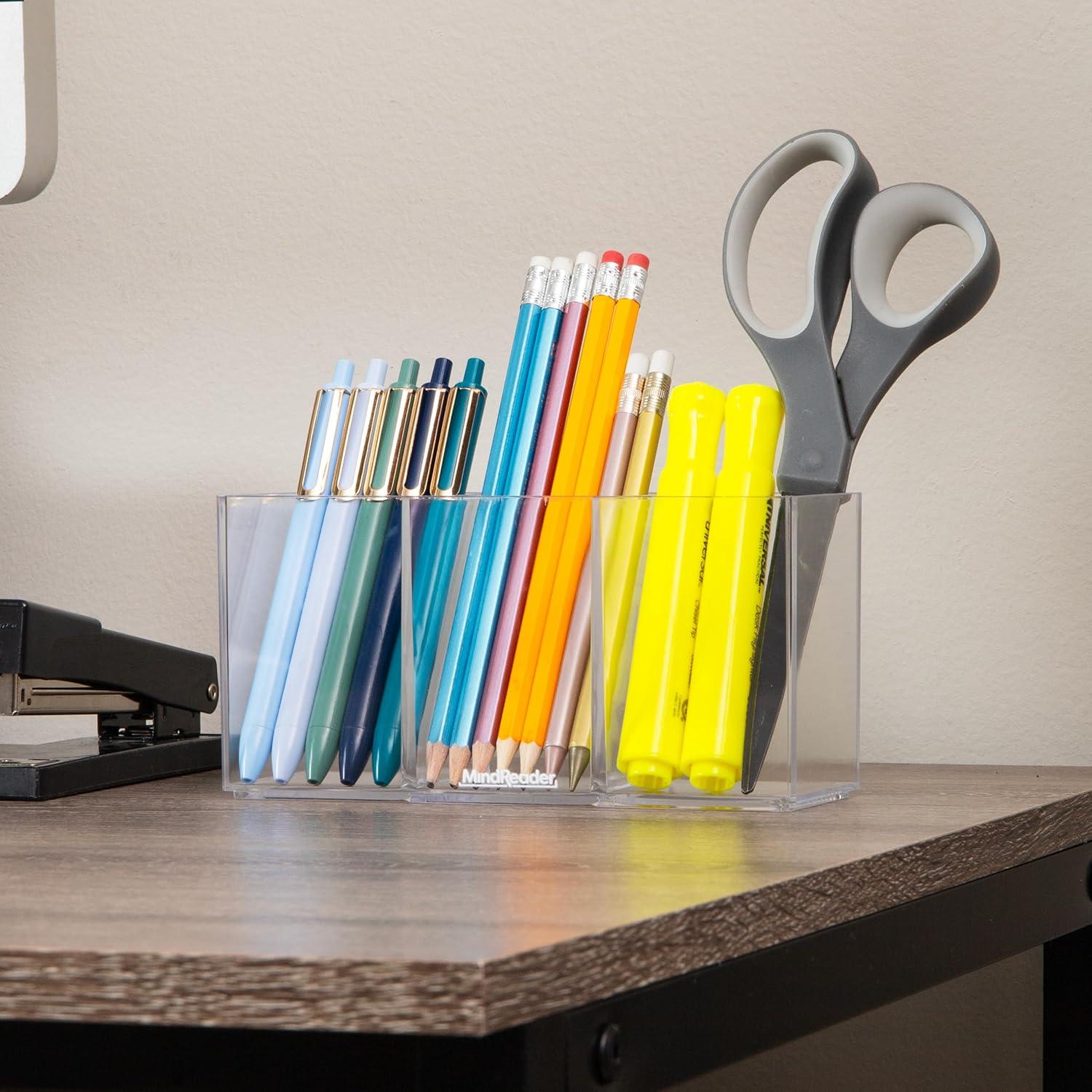 imageMind Reader 3Piece Desk Organizer Set Pen Holder Photo Frame and Sticky Note Tray Desktop Organization Office Acrylic ClearClear