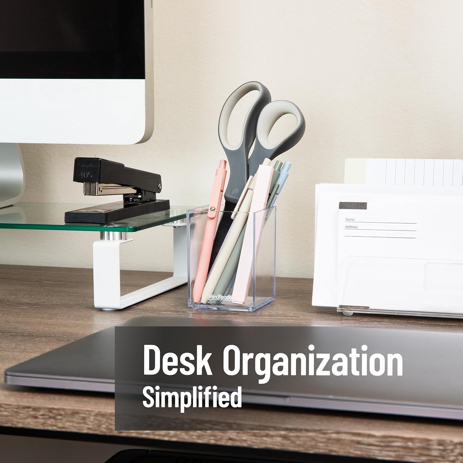imageMind Reader 3Piece Desk Organizer Set Pen Holder Photo Frame and Sticky Note Tray Desktop Organization Office Acrylic ClearClear