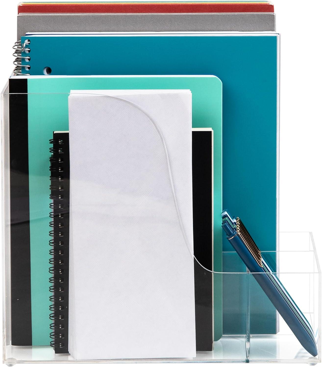 imageMind Reader 3Piece Desk Organizer Set Pen Holder Photo Frame and Sticky Note Tray Desktop Organization Office Acrylic ClearClear