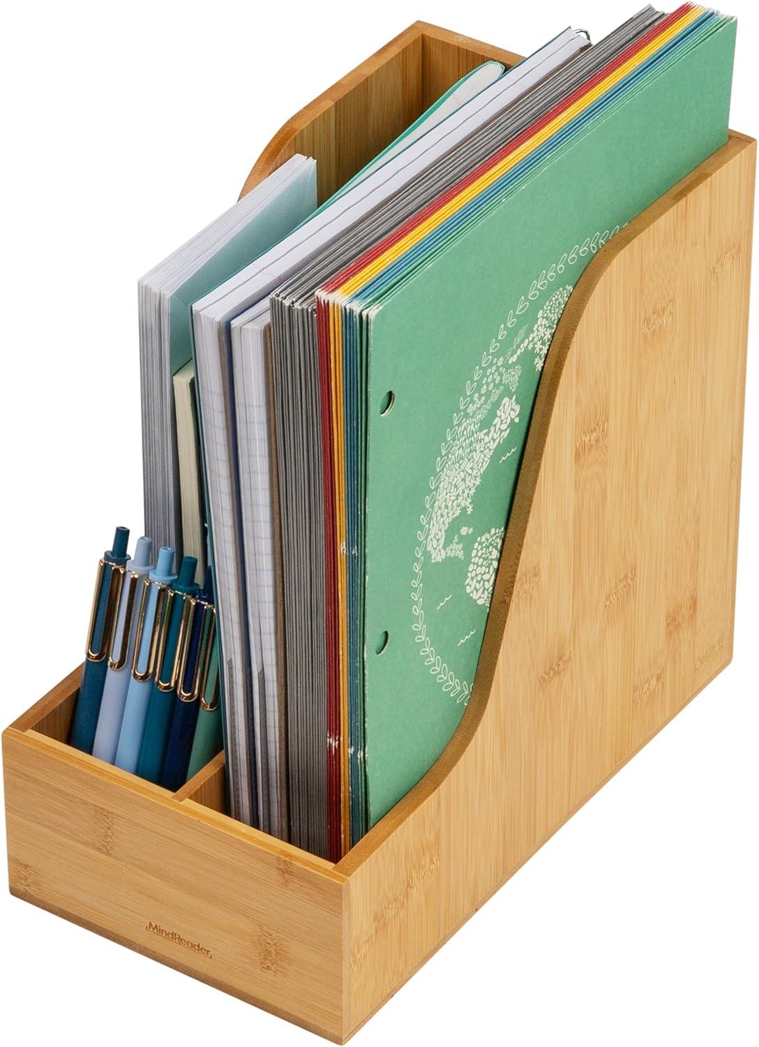 imageMind Reader 3Tier Mail Sorter Desktop Organizer Mail Organizer Modern Office Bamboo 675L x 4W x 425H BrownVertical File Storage