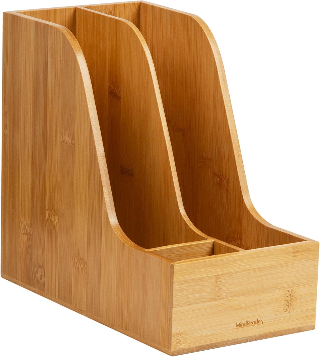 imageMind Reader 3Tier Mail Sorter Desktop Organizer Mail Organizer Modern Office Bamboo 675L x 4W x 425H BrownVertical File Storage
