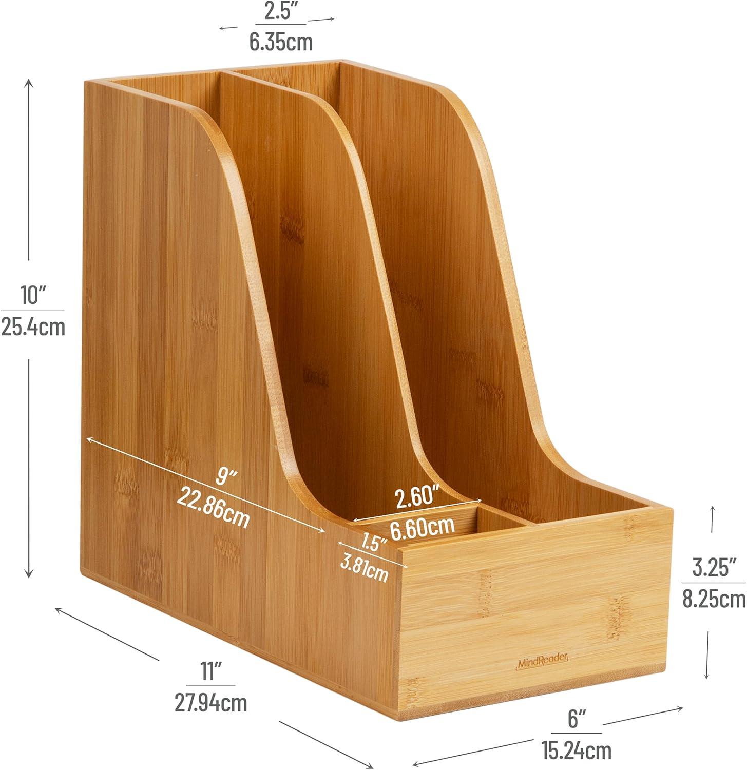 imageMind Reader 3Tier Mail Sorter Desktop Organizer Mail Organizer Modern Office Bamboo 675L x 4W x 425H BrownVertical File Storage