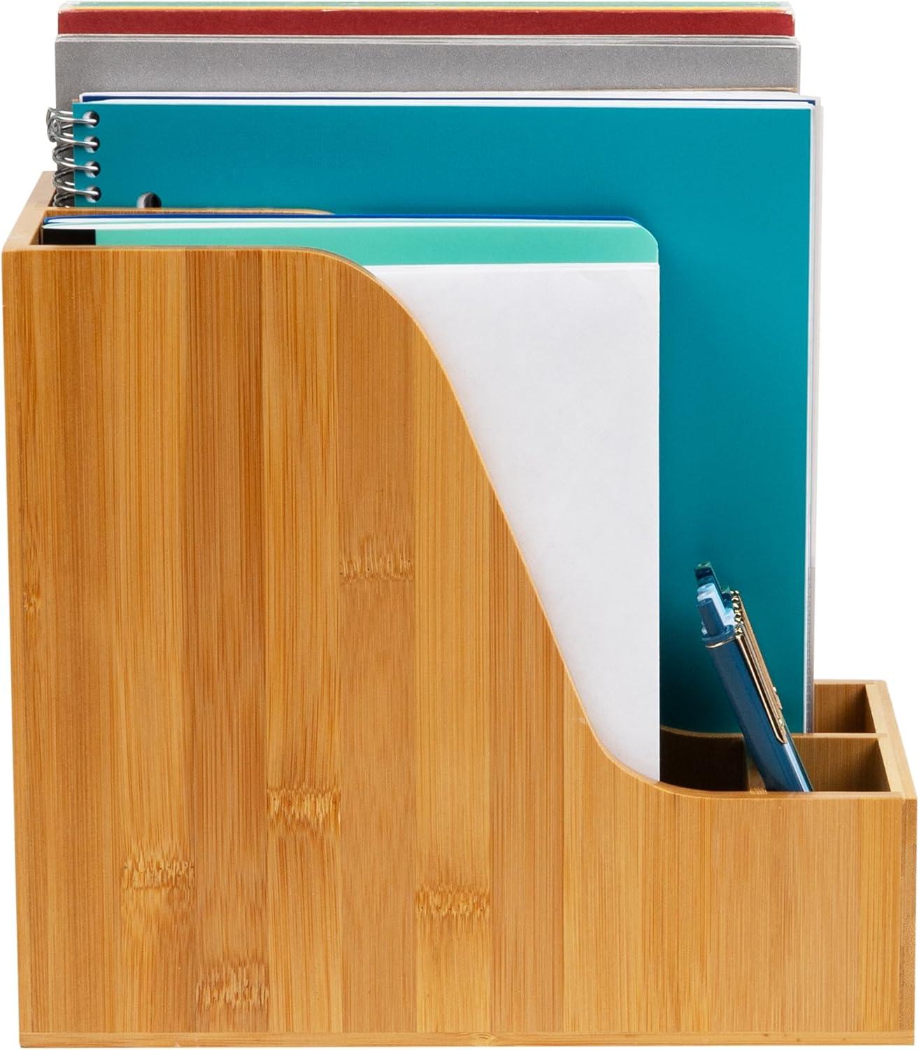 imageMind Reader 3Tier Mail Sorter Desktop Organizer Mail Organizer Modern Office Bamboo 675L x 4W x 425H BrownVertical File Storage