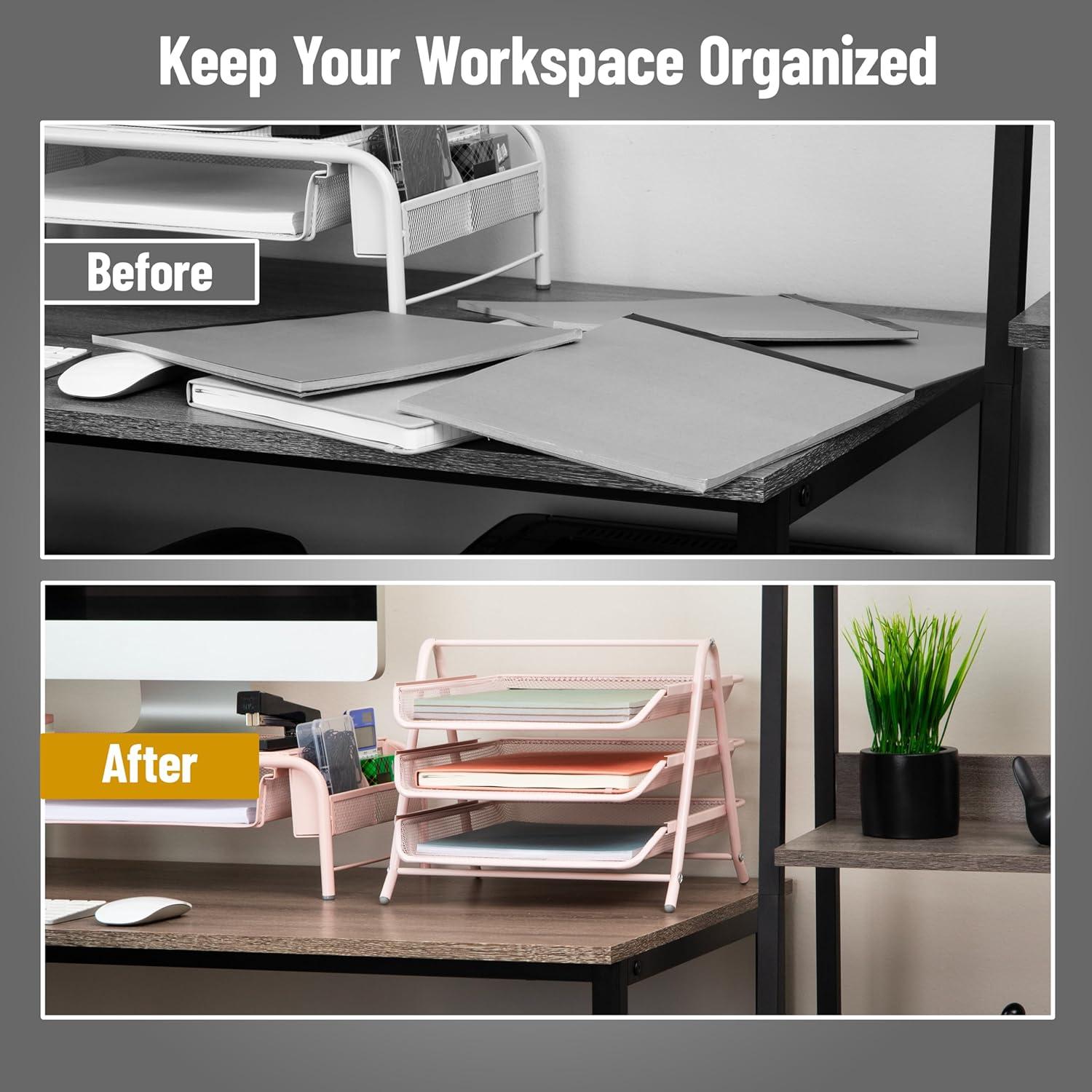 imageMind Reader 3Tier Paper Tray Desktop Organizer File Storage Workspace Office Metal Mesh 1175 L x 1375 W x 10 H Pink