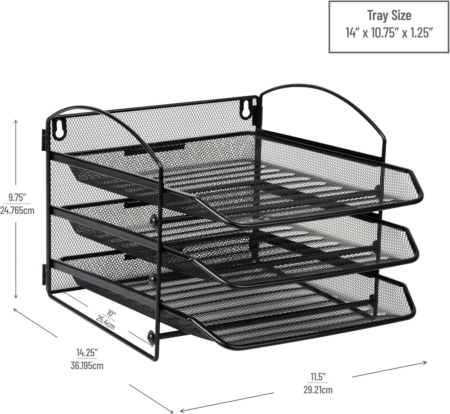 imageMind Reader 3Tier Paper Tray File Storage Desktop Organizer Wall Mountable File Organization Metal Mesh Black3Tier