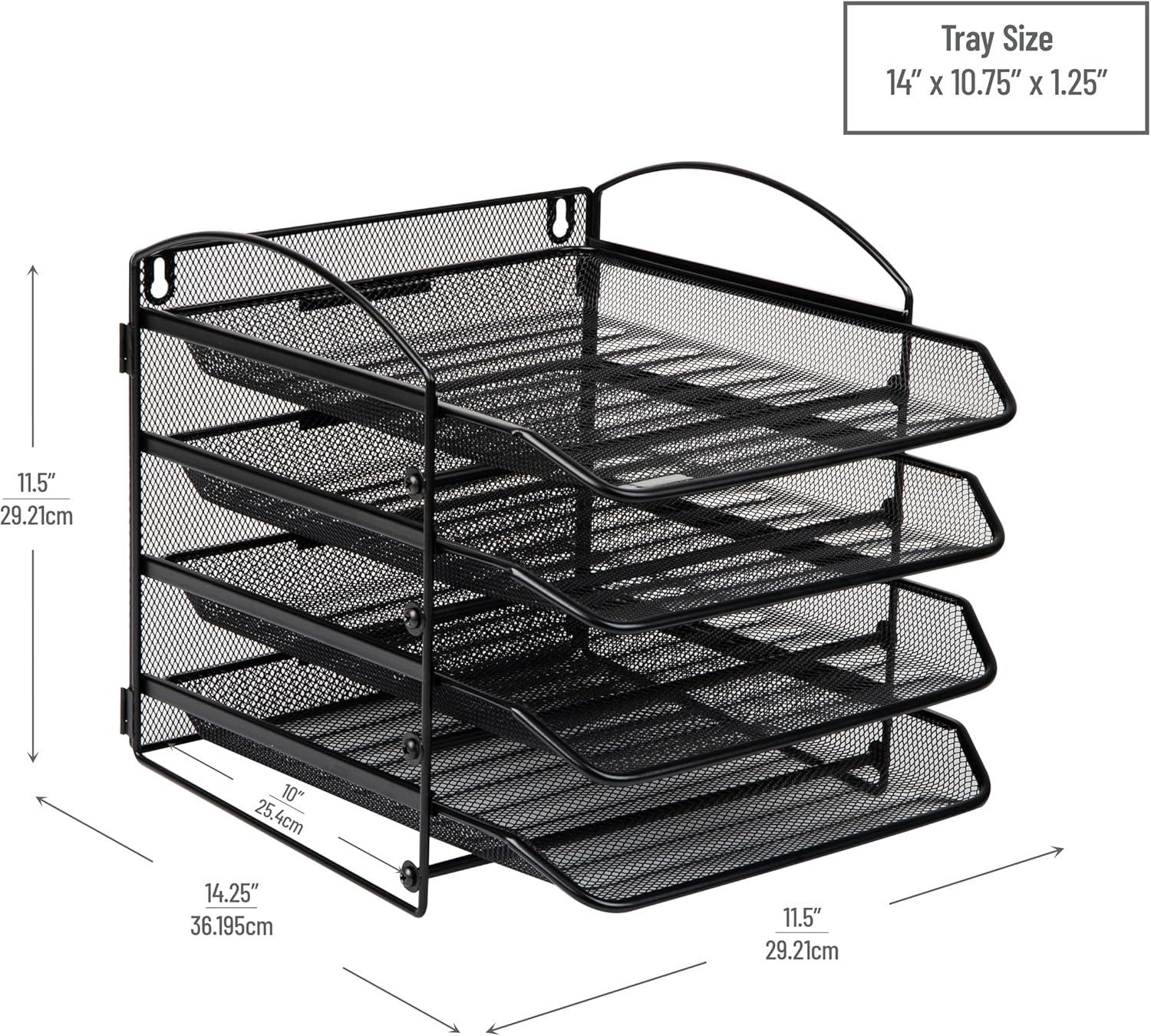 imageMind Reader 3Tier Paper Tray File Storage Desktop Organizer Wall Mountable File Organization Metal Mesh Black4Tier