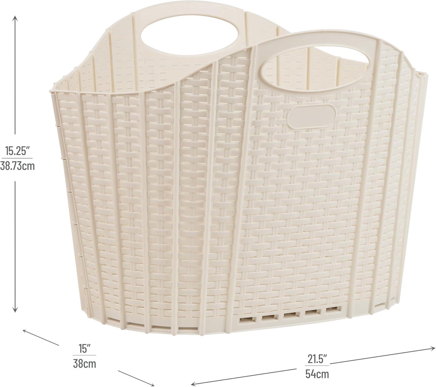 imageMind Reader 40L Collapsible Laundry Hamper Clothes Basket Premium Wicker Design Plastic 215L x 15W x 1525H Ivory
