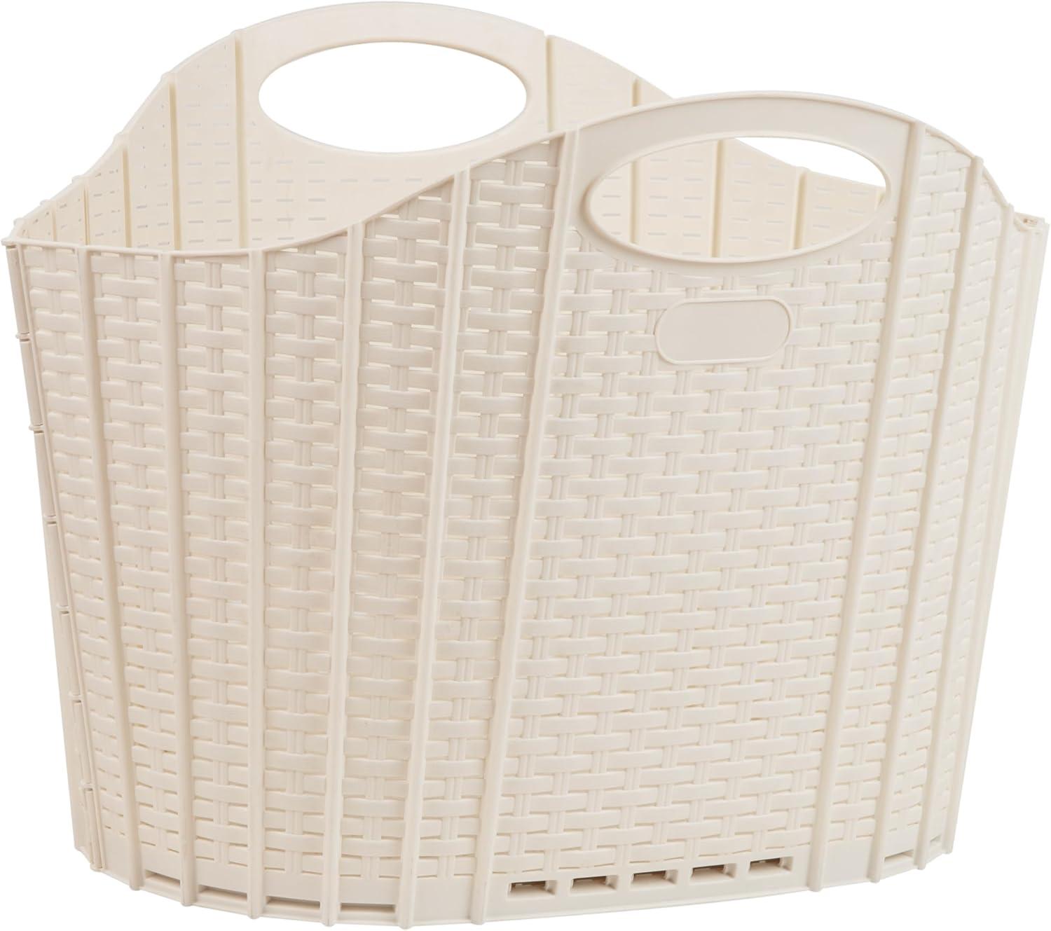 imageMind Reader 40L Collapsible Laundry Hamper Clothes Basket Premium Wicker Design Plastic 215L x 15W x 1525H Ivory