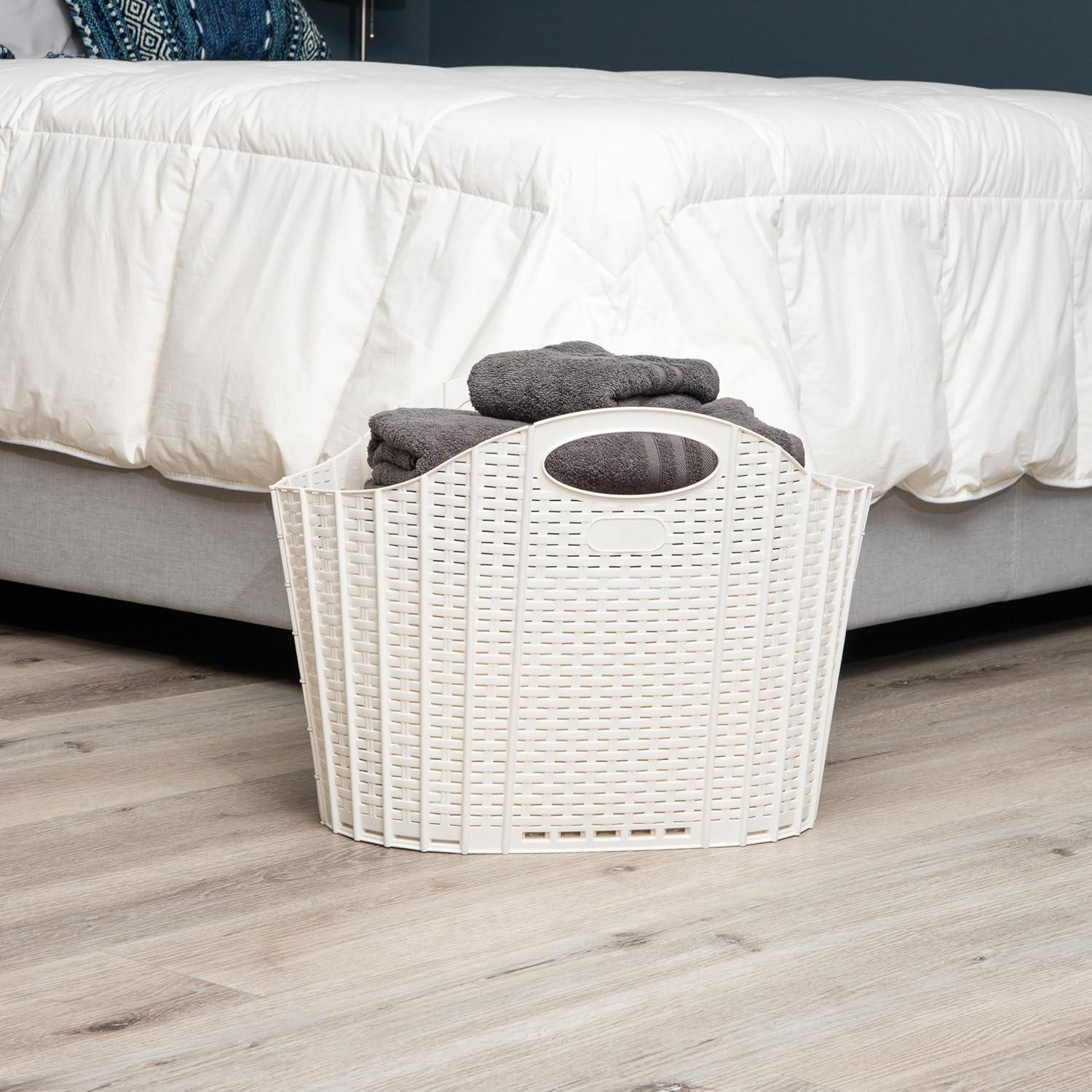 imageMind Reader 40L Collapsible Laundry Hamper Clothes Basket Premium Wicker Design Plastic 215L x 15W x 1525H Ivory
