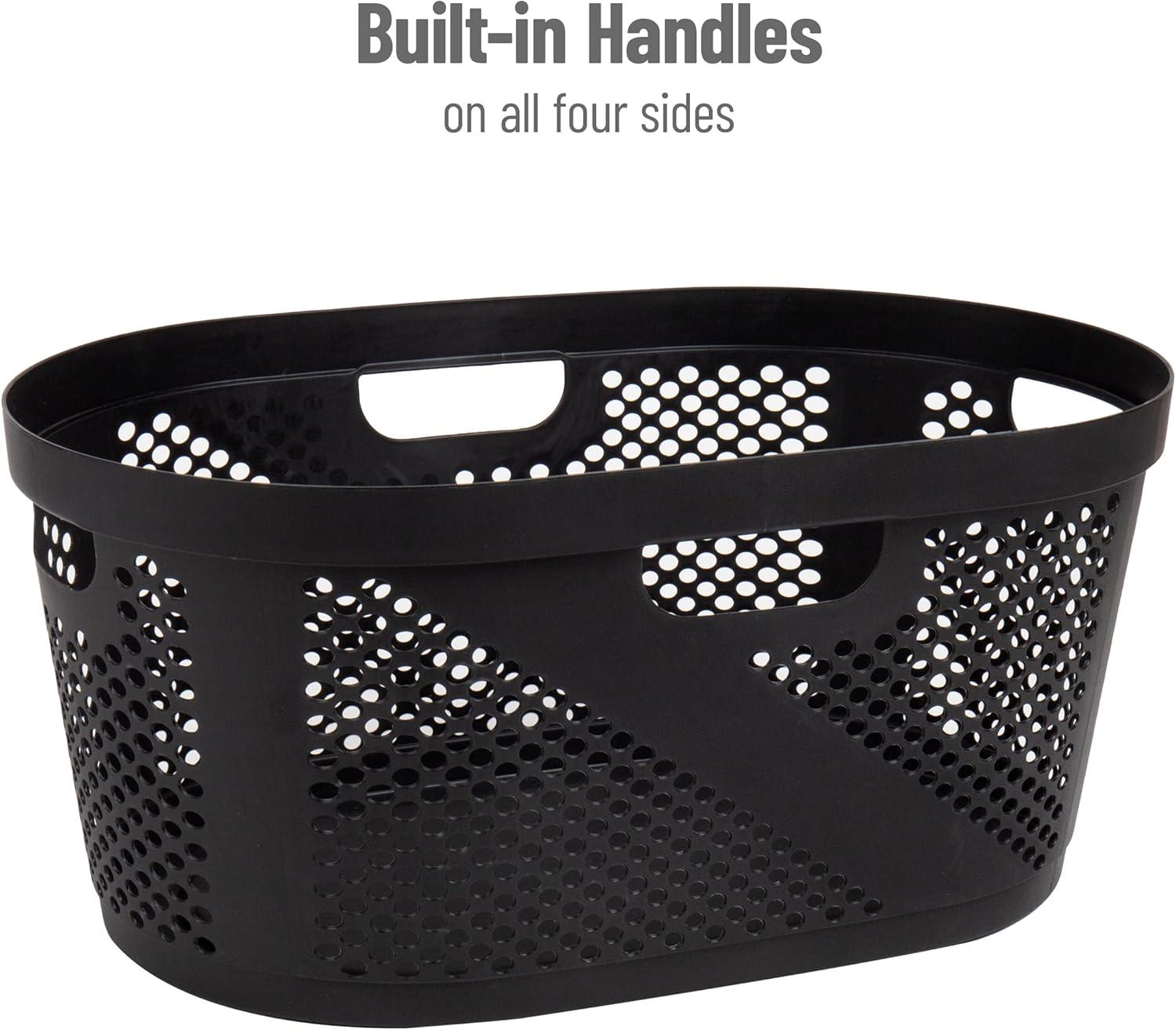 imageMind Reader 40L Laundry Basket Clothes Hamper Premium Wicker Design Plastic 23L x 145W x 105H Black
