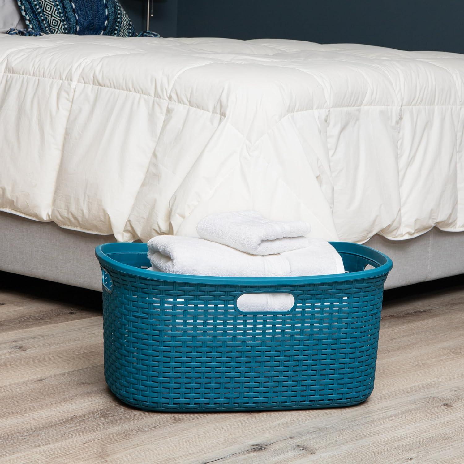 imageMind Reader 40L Laundry Basket Clothes Hamper Wicker Design Plastic 23L x 145W x 11H Blue