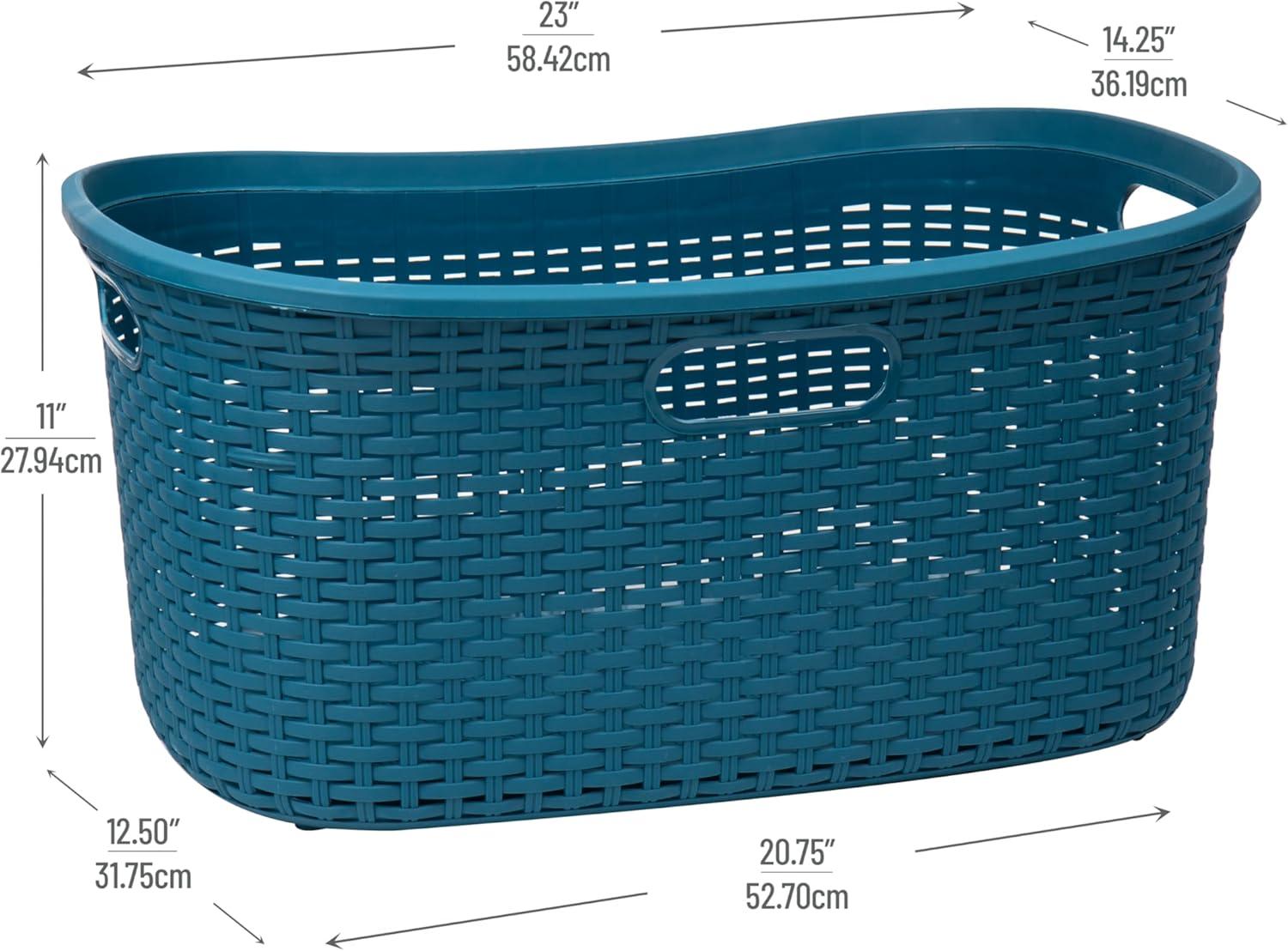 imageMind Reader 40L Laundry Basket Clothes Hamper Wicker Design Plastic 23L x 145W x 11H Blue
