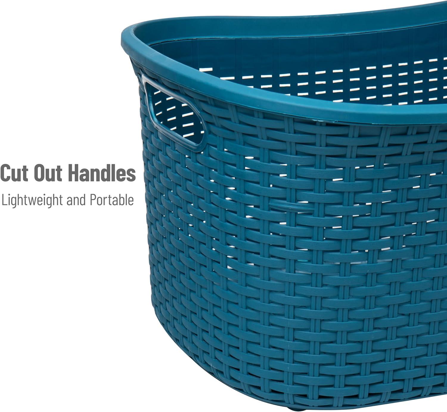 imageMind Reader 40L Laundry Basket Clothes Hamper Wicker Design Plastic 23L x 145W x 11H Blue