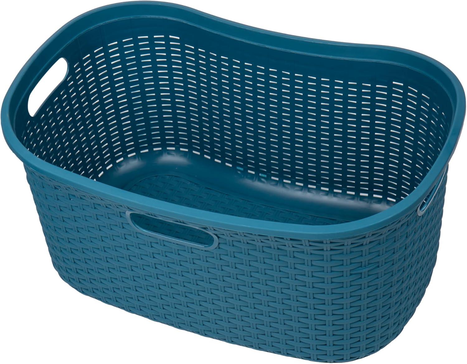 imageMind Reader 40L Laundry Basket Clothes Hamper Wicker Design Plastic 23L x 145W x 11H Blue