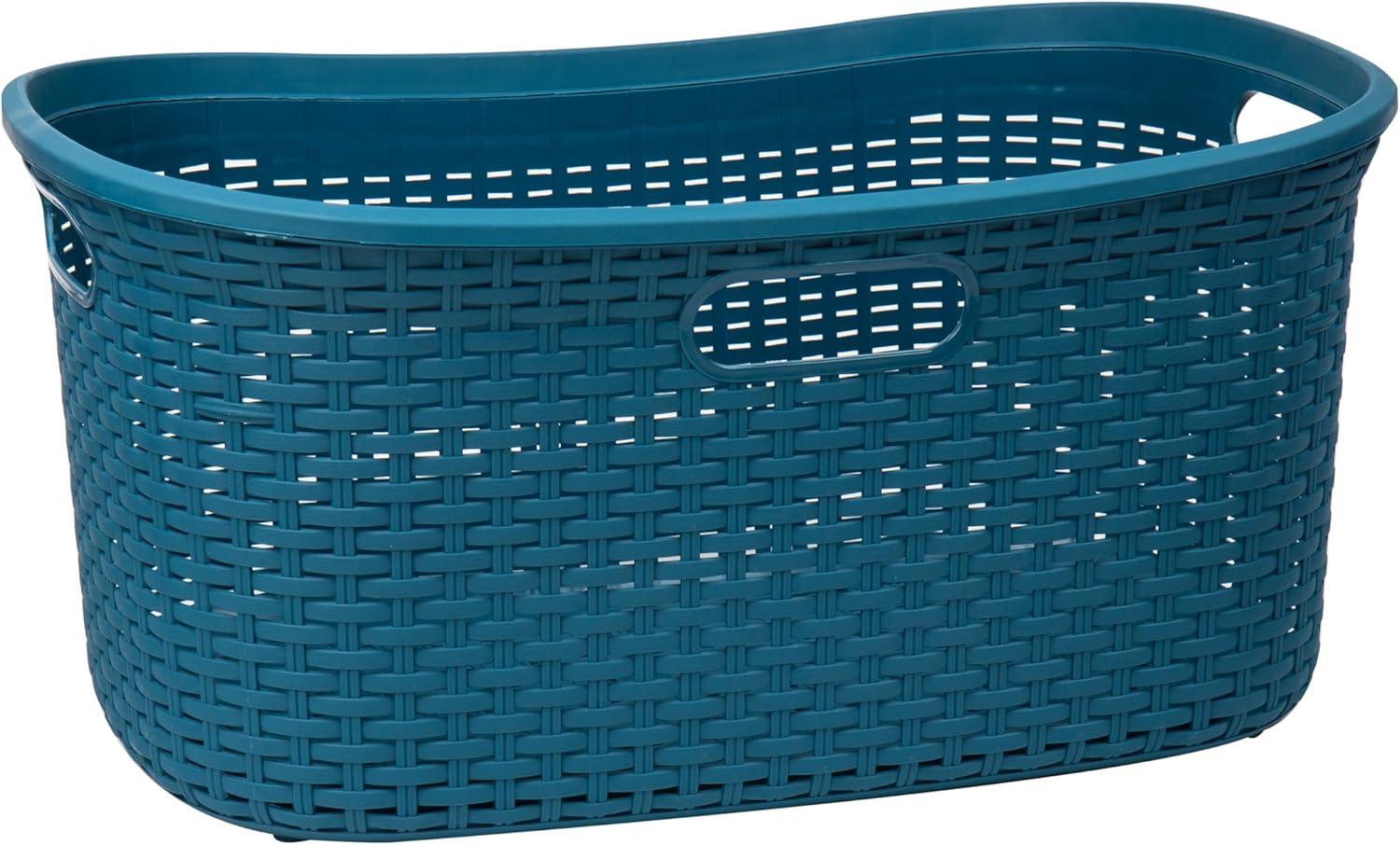 imageMind Reader 40L Laundry Basket Clothes Hamper Wicker Design Plastic 23L x 145W x 11H Blue
