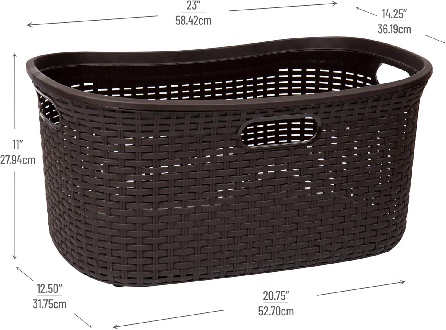 imageMind Reader 40L Laundry Basket Clothes Hamper Wicker Design Plastic 23L x 145W x 11H Brown