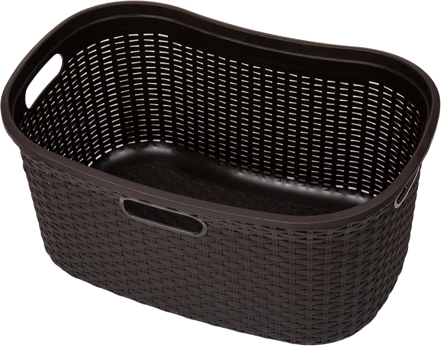 imageMind Reader 40L Laundry Basket Clothes Hamper Wicker Design Plastic 23L x 145W x 11H Brown